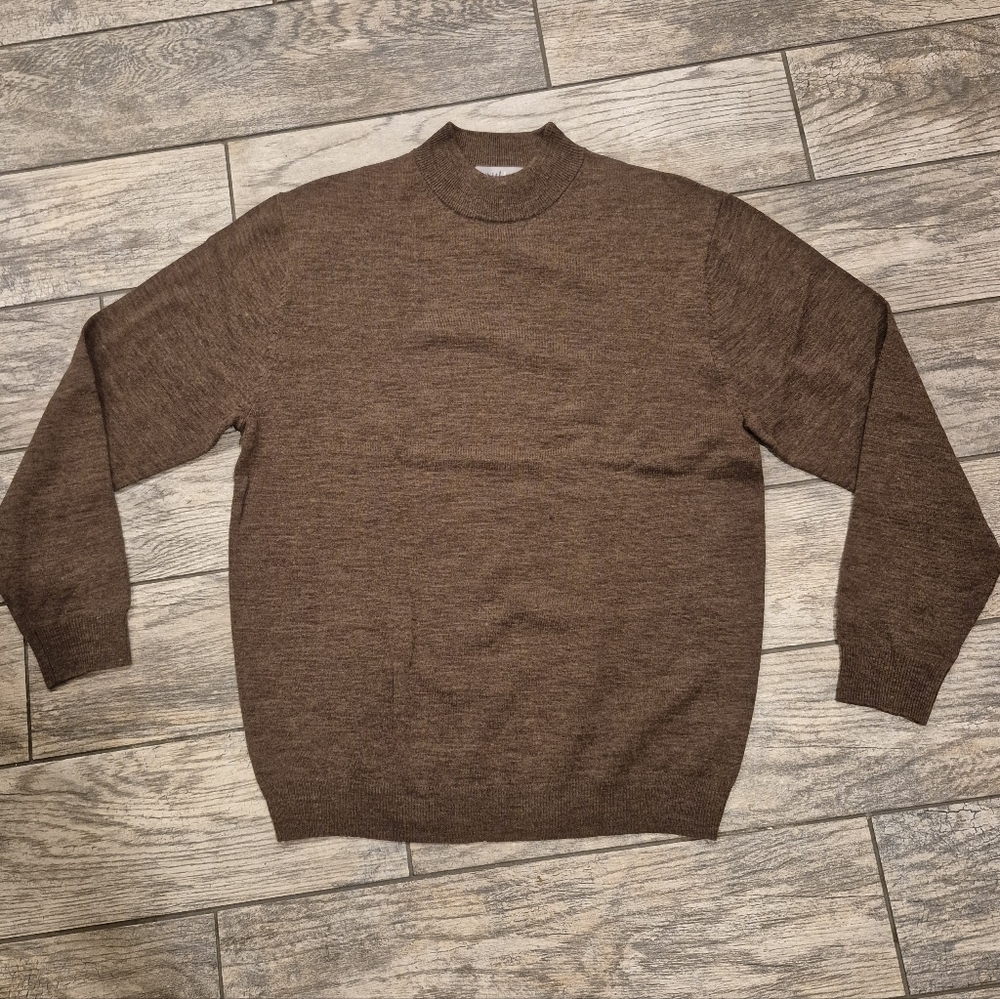 Linea Uomo Merino Wool Blend Mock Neck Sweater Men's Medium Brown Knit